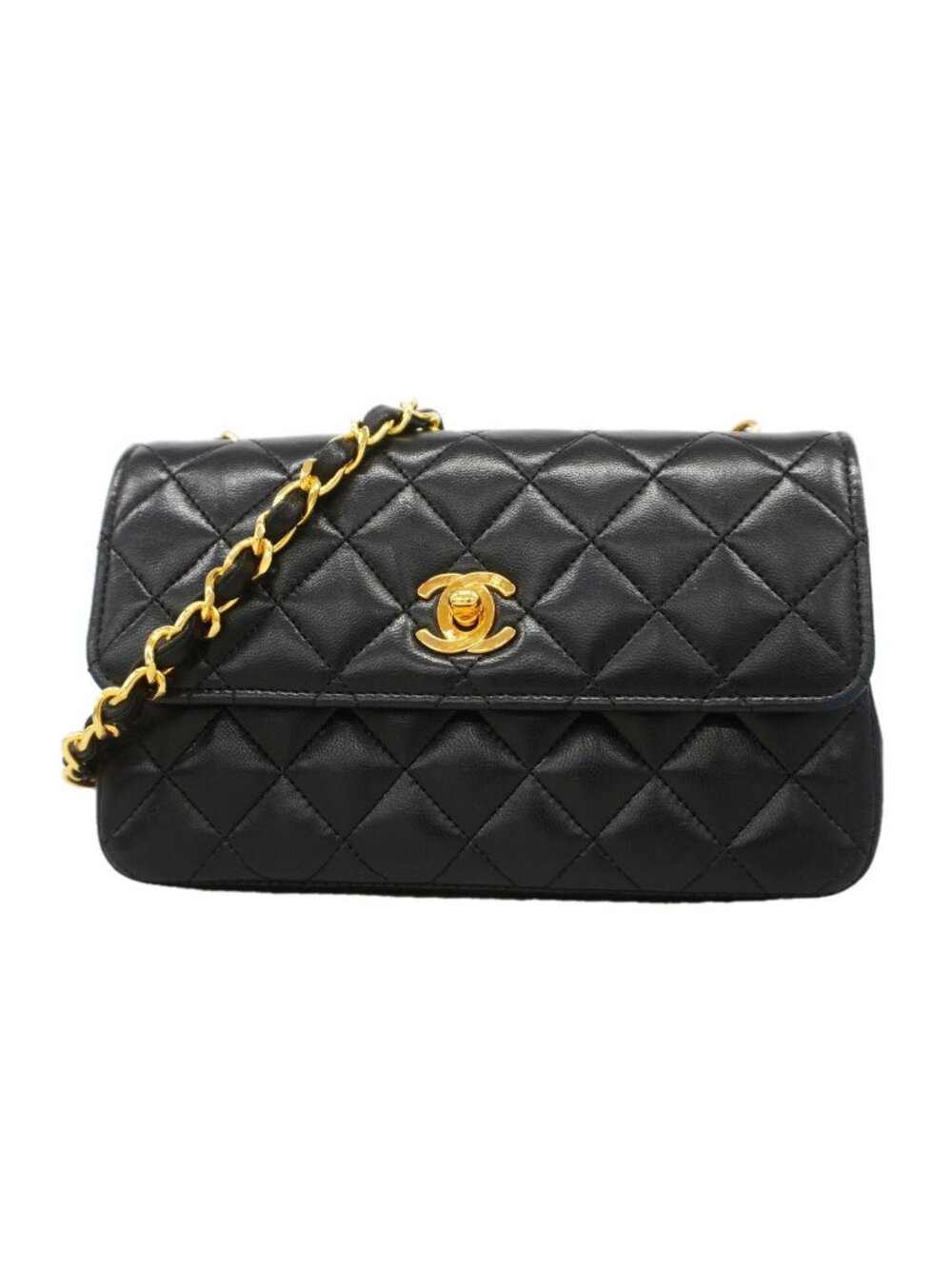 Chanel Shoulder Bag Quilted Lambskin Black Gold